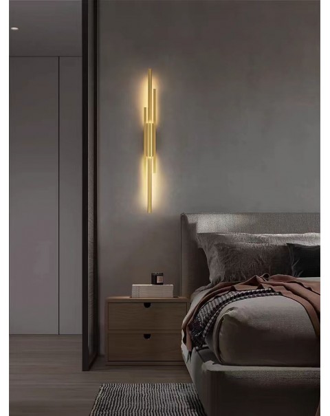 Italian minimalist bedroom bedside wall lamp Scandinavian designer all copper light luxury living room TV grille background wall lights