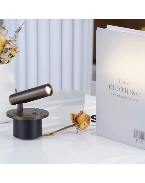 Hotel guest room bedroom bedside LED reading wall lamp with switch antique copper colour recessed hidden bedside small spotlights