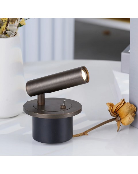 Hotel guest room bedroom bedside LED reading wall lamp with switch antique copper colour recessed hidden bedside small spotlights