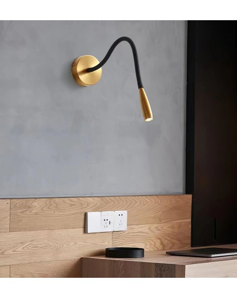 Cross-border spot room modern minimalist bedroom bedside lamp bright antique brass colour round hose LED reading wall light