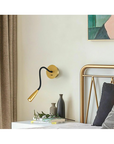 Cross-border spot room modern minimalist bedroom bedside lamp bright antique brass colour round hose LED reading wall light