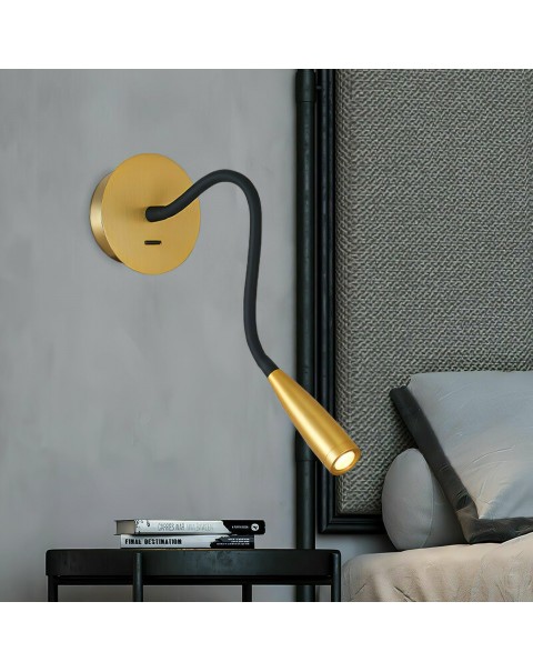 Cross-border spot room modern minimalist bedroom bedside lamp bright antique brass colour round hose LED reading wall light