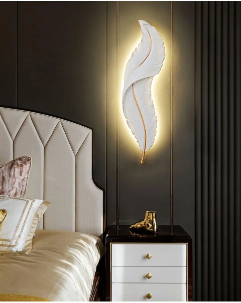 Feather wall lamp living room modern simple light luxury creative bedroom bedside lamp decorative lamp TV grille background wall light