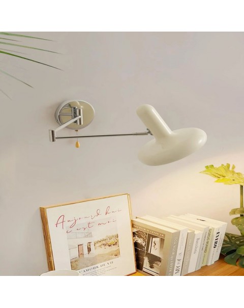 Bedroom bedside wall lamp Bauhaus creative cream wind living room background wall light retractable study reading swing arm light