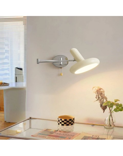 Bedroom bedside wall lamp Bauhaus creative cream wind living room background wall light retractable study reading swing arm light