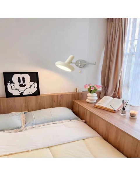 Bedroom bedside wall lamp Bauhaus creative cream wind living room background wall light retractable study reading swing arm light