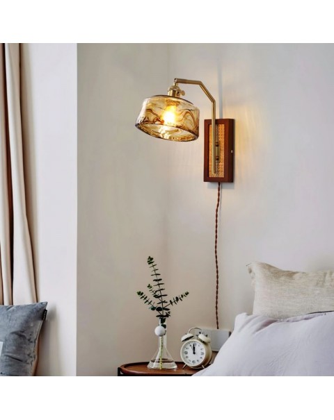 Antique style wall lamp without wiring with switch plug wire retro Japanese style bedroom bedside lamp with open wire without wiring