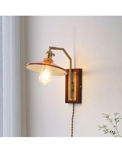 Antique style wall lamp without wiring with switch plug wire retro Japanese style bedroom bedside lamp with open wire without wiring