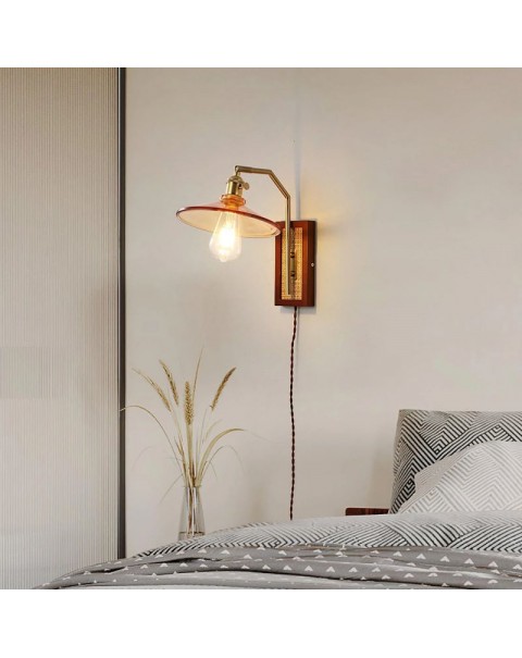 Antique style wall lamp without wiring with switch plug wire retro Japanese style bedroom bedside lamp with open wire without wiring