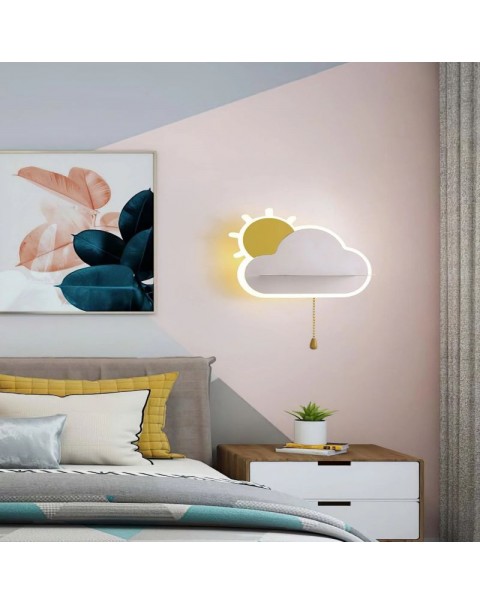 Children's room wall lamp placeholder bedroom bedside lamp with switch boys girls room background wall decoration cloud light decoration