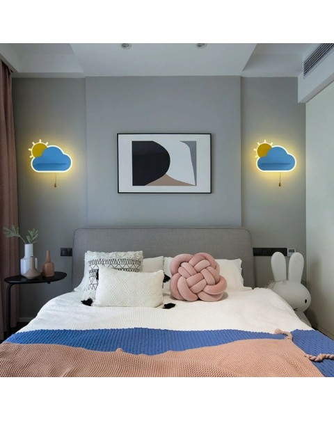 Children's room wall lamp placeholder bedroom bedside lamp with switch boys girls room background wall decoration cloud light decoration