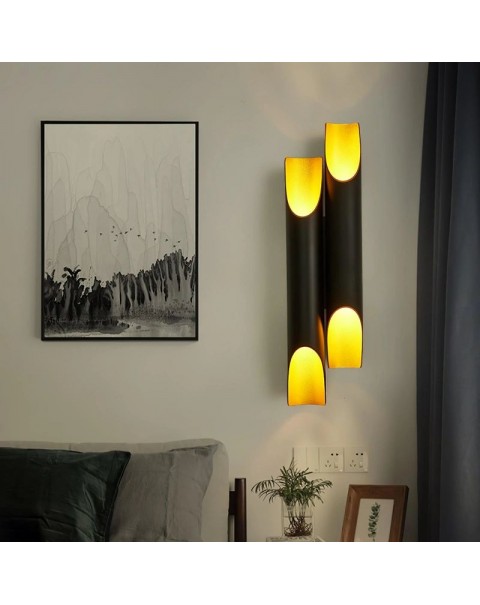 Modern simple slant mouth bamboo tube wall lamp living room background wall creative aisle staircase double head bedroom bedside wall lamps