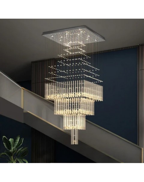 Duplex large chandelier villa large living room floor in the building crystal square modern simple light luxury stairwell long chandelier