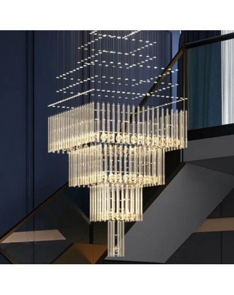 Duplex large chandelier villa large living room floor in the building crystal square modern simple light luxury stairwell long chandelier