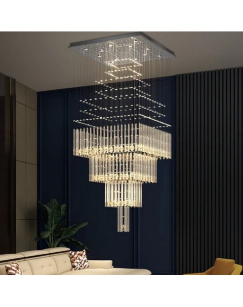 Duplex large chandelier villa large living room floor in the building crystal square modern simple light luxury stairwell long chandelier