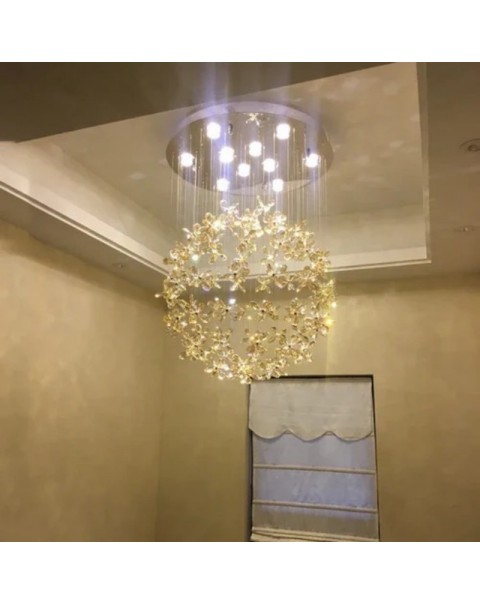 Living room chandelier 2024 new round ball crystal flower chandelier light luxury senior sense dining room lights villa living room main light