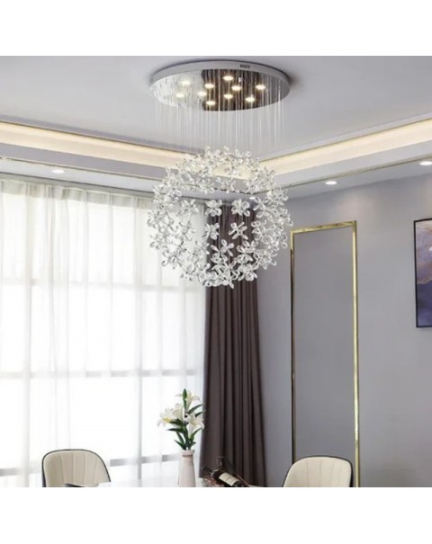 Living room chandelier 2024 new round ball crystal flower chandelier light luxury senior sense dining room lights villa living room main light