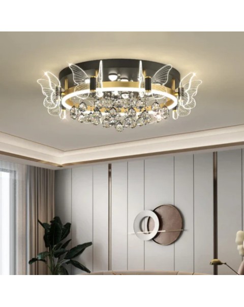 Fashion light luxury crystal living room ceiling lamp romantic wedding room lamp cozy bedroom lamp hall high-end creative butterfly light