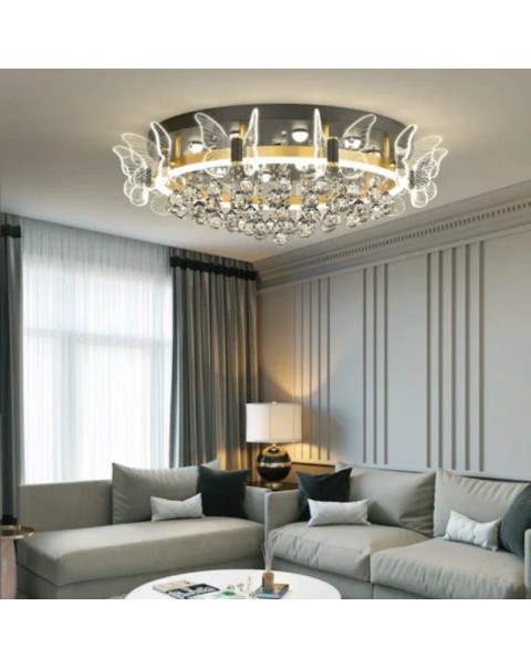 Fashion light luxury crystal living room ceiling lamp romantic wedding room lamp cozy bedroom lamp hall high-end creative butterfly light