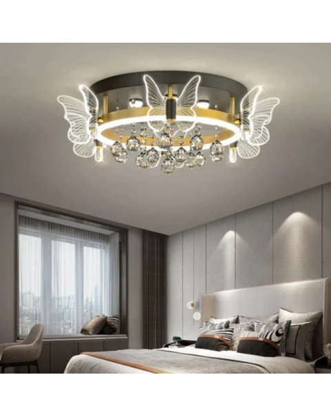 Fashion light luxury crystal living room ceiling lamp romantic wedding room lamp cozy bedroom lamp hall high-end creative butterfly light