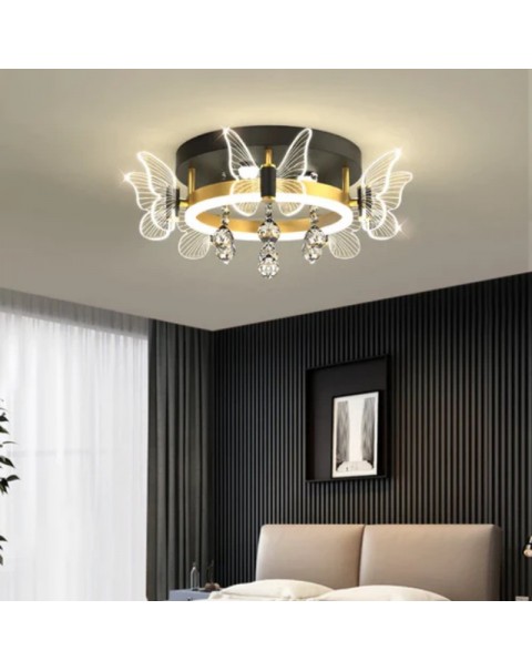 Fashion light luxury crystal living room ceiling lamp romantic wedding room lamp cozy bedroom lamp hall high-end creative butterfly light