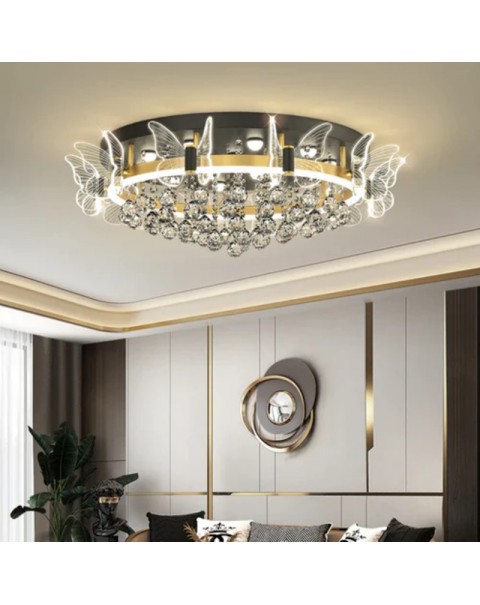 Fashion light luxury crystal living room ceiling lamp romantic wedding room lamp cozy bedroom lamp hall high-end creative butterfly light