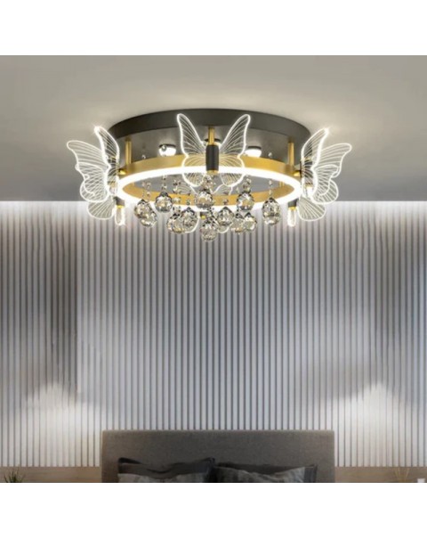 Fashion light luxury crystal living room ceiling lamp romantic wedding room lamp cozy bedroom lamp hall high-end creative butterfly light