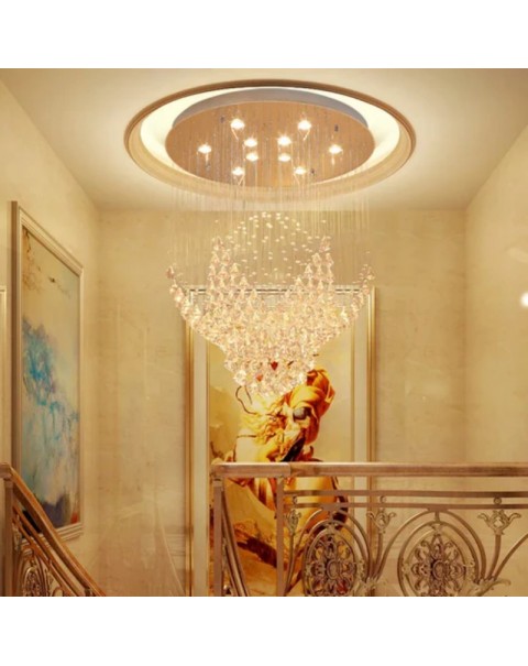 Shiren living room crystal chandelier round villa duplex staircase light long chandelier hotel lobby restaurant dining room chandelier