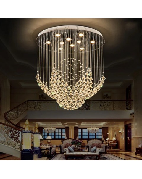 Shiren living room crystal chandelier round villa duplex staircase light long chandelier hotel lobby restaurant dining room chandelier