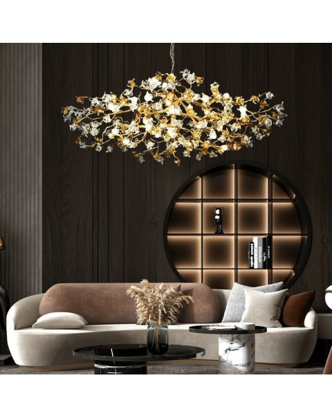 Dining room lights light luxury living room crystal lamp branch brass art tea room bar lamp luxury villa designer chandelier