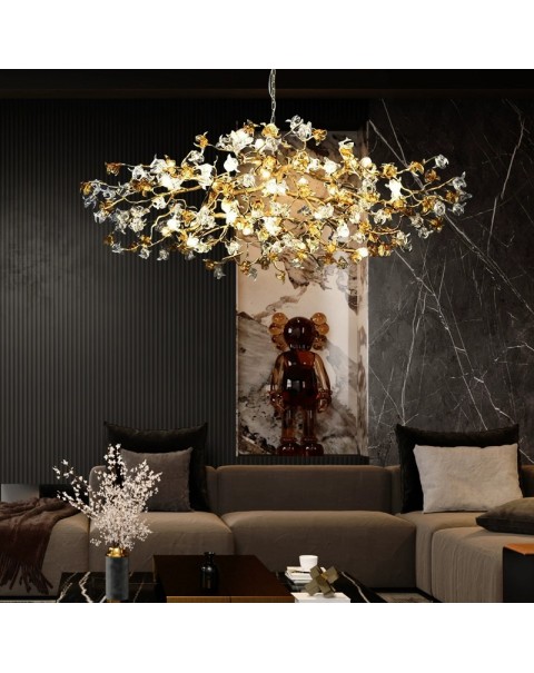 Dining room lights light luxury living room crystal lamp branch brass art tea room bar lamp luxury villa designer chandelier