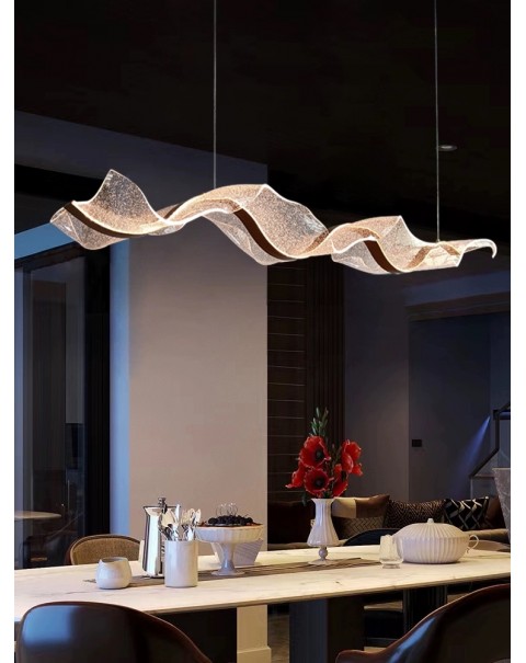 Art Floating Ribbon Pendant Light Designer Tea Table Restaurant Dining Table Cashier Bar Wave Long Lamp