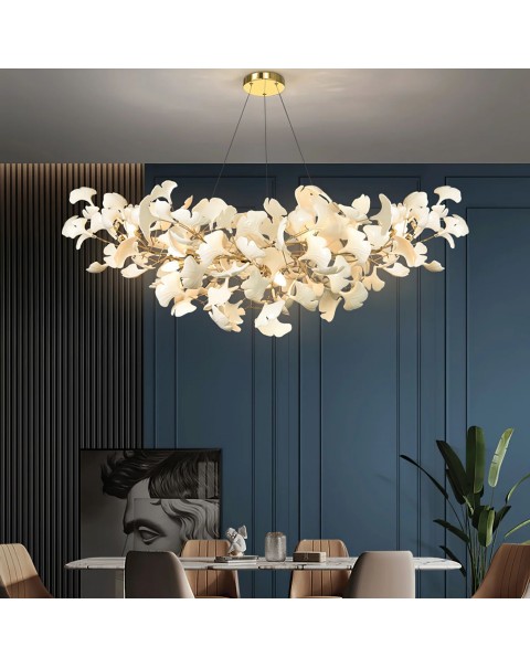 Living room ginkgo leaf branch ceramic chandelier villa hotel lobby duplex light luxury art restaurant decorative lamps and lanterns