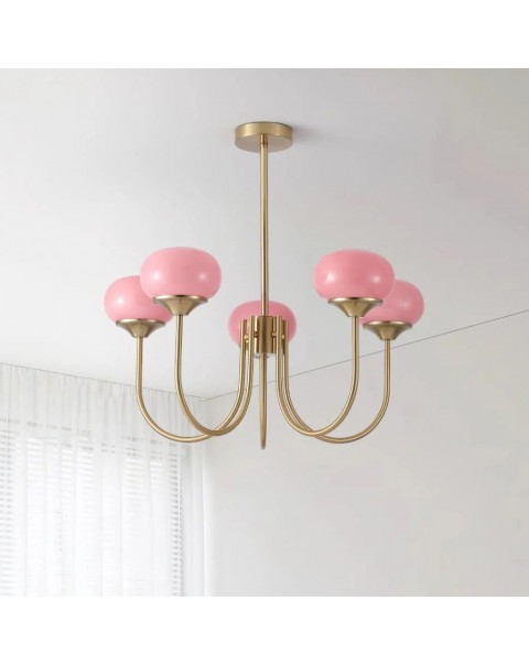 Scandinavian modern minimalist bedroom American creative designer children's room cream wind pink glass chandelier