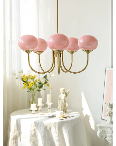 Scandinavian modern minimalist bedroom American creative designer children's room cream wind pink glass chandelier