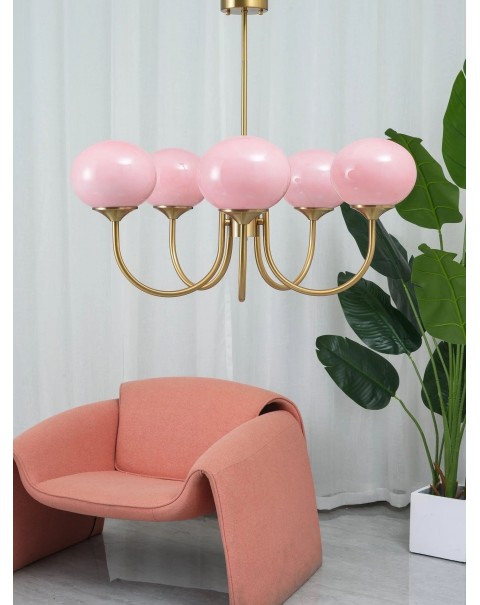 Scandinavian modern minimalist bedroom American creative designer children's room cream wind pink glass chandelier