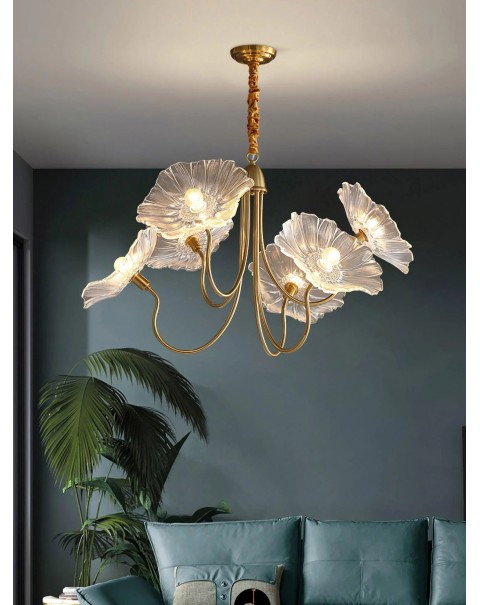 Scandinavian French simple atmosphere living room lamp creative art glass dining room bedroom study lotus leaf chandelier