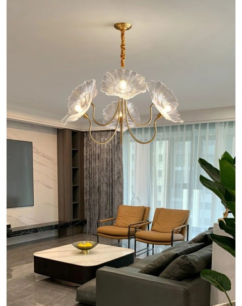 Scandinavian French simple atmosphere living room lamp creative art glass dining room bedroom study lotus leaf chandelier