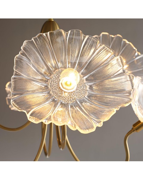 Scandinavian French simple atmosphere living room lamp creative art glass dining room bedroom study lotus leaf chandelier