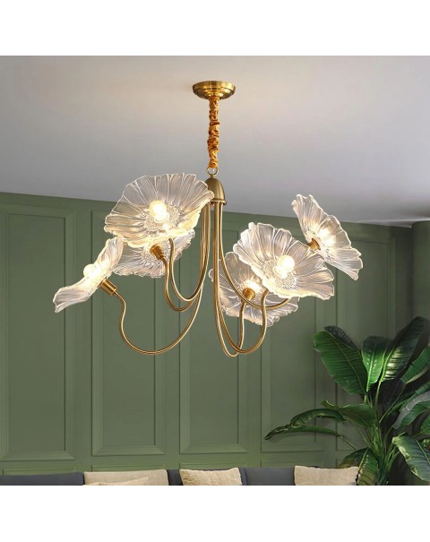 Scandinavian French simple atmosphere living room lamp creative art glass dining room bedroom study lotus leaf chandelier