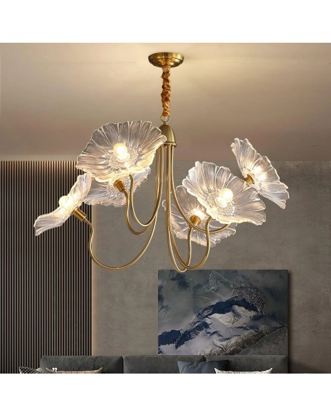 Scandinavian French simple atmosphere living room lamp creative art glass dining room bedroom study lotus leaf chandelier