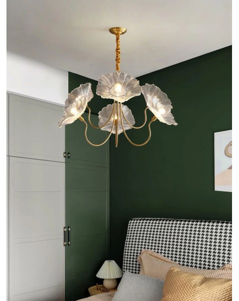 Scandinavian French simple atmosphere living room lamp creative art glass dining room bedroom study lotus leaf chandelier