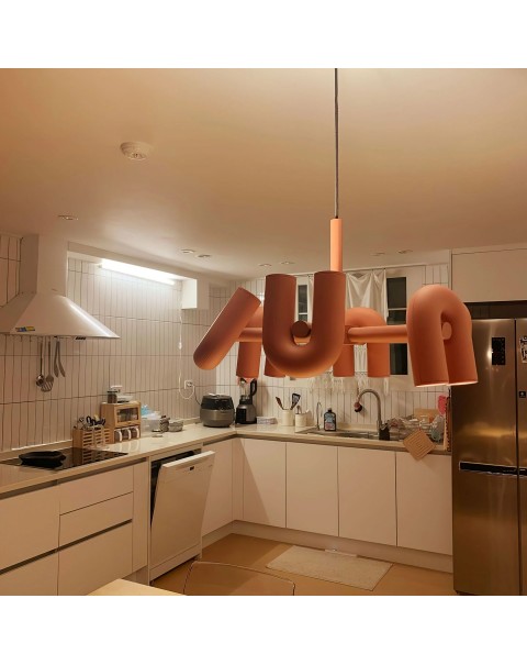 Scandinavian modern designer model house simple living room dining room bedroom study personalized U-shaped water pipe chandelier