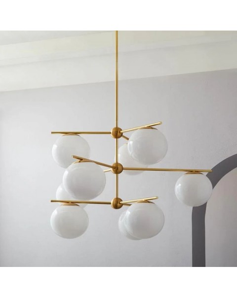 Scandinavian modern minimalist living room dining room bedroom study commercial milky glass ball metal champagne gold chandelier