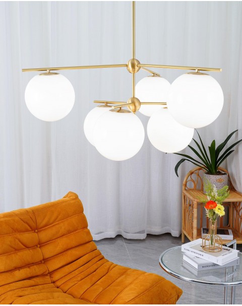 Scandinavian modern minimalist living room dining room bedroom study commercial milky glass ball metal champagne gold chandelier