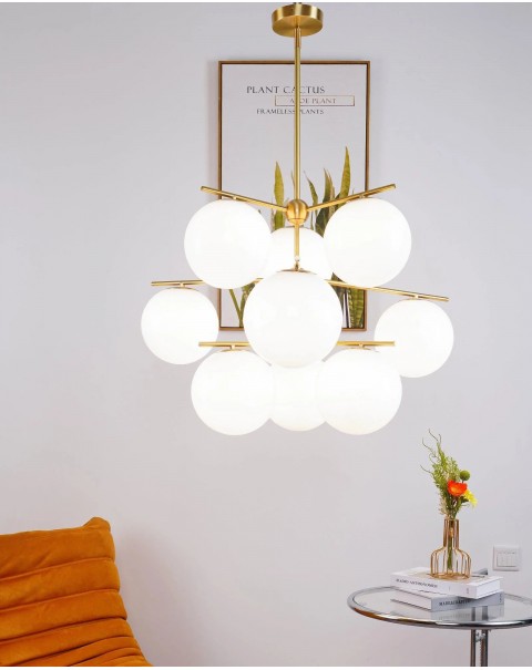 Scandinavian modern minimalist living room dining room bedroom study commercial milky glass ball metal champagne gold chandelier