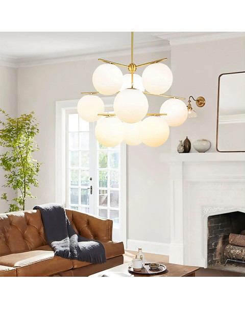 Scandinavian modern minimalist living room dining room bedroom study commercial milky glass ball metal champagne gold chandelier