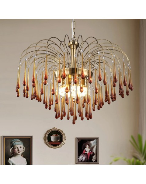 Living room chandelier snuffer lamp French retro lamps and lanterns creative water drop shape dining room bedroom light luxury full copper crystal lamps