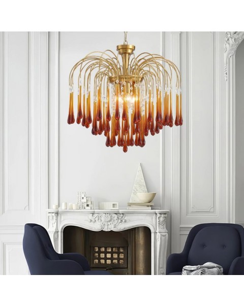 Living room chandelier snuffer lamp French retro lamps and lanterns creative water drop shape dining room bedroom light luxury full copper crystal lamps