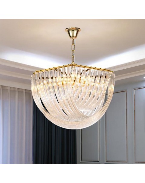 All copper light luxury post-modern living room chandelier Scandinavian simple dining room bedroom crystal lamp Hong Kong style creative designer lights